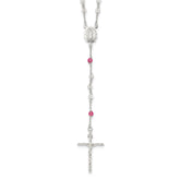 Sterling Silver Polished Crystal Rose Quartz Rosary Cross Necklace, 21.5 Inch